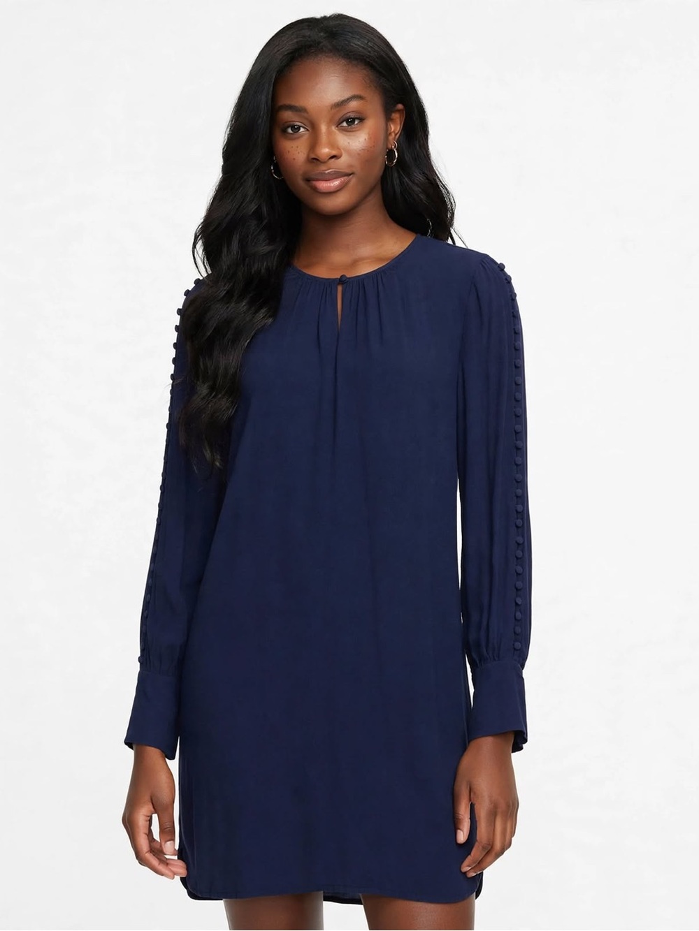 Joie M Navy Viscose Tunic Dress Button Sleeve Long Sleeve P 20 L 34 Work